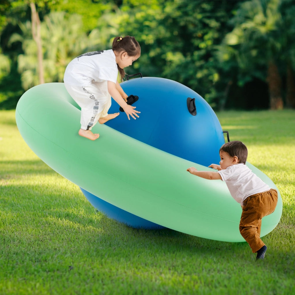 Giostra gonfiabile a pianeta per bambini da 223cm per inclinare, Arrampicarsi e saltare con 6 maniglie incorporate Verde-Arrampicate e scivoli
