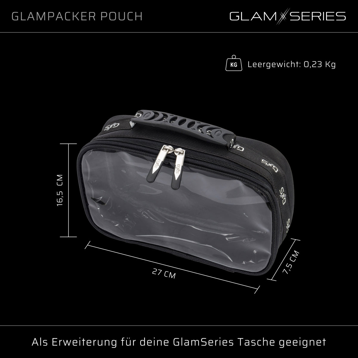 GlamSeries GlamPacker Trousse da borsa 270 x 165 x 75 mm, beauty case, astuccio per make-up rivestito in PVC con coperchio trasparente