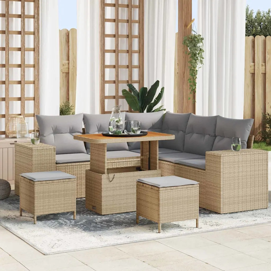 Set Divano da Giardino con cuscino 8 pcs Beige polyrattan