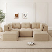 Divano angolare modulare in corduroy; 297 x 177 x 69 cm; beige