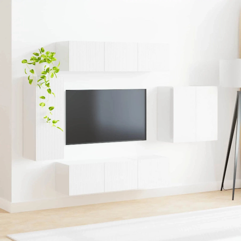 Set di Mobiletto da TV a Parete 6 pcs Bianco Lucido