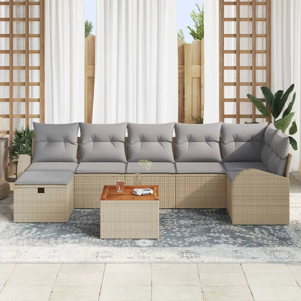 Set Divano da Giardino con cuscino 8 pcs Beige Poly Rattan