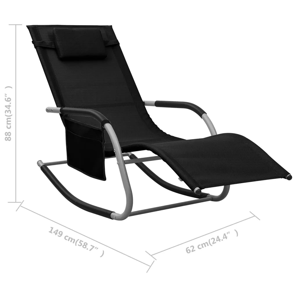Lettino Prendisole in Textilene Nero e Grigio 310505