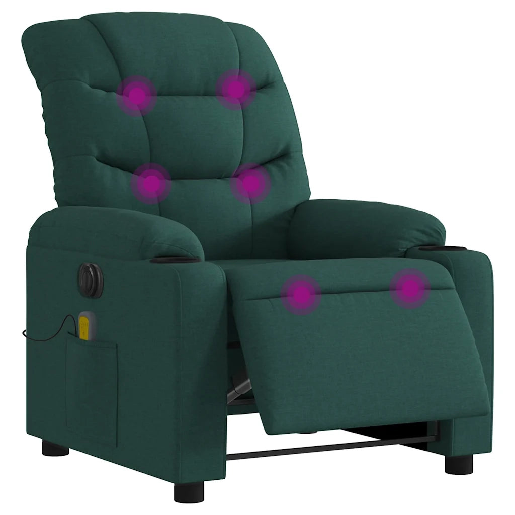 Poltrona Massaggiante | Sedia Relax Reclinabile Elettrica Verde Scuro Tessuto