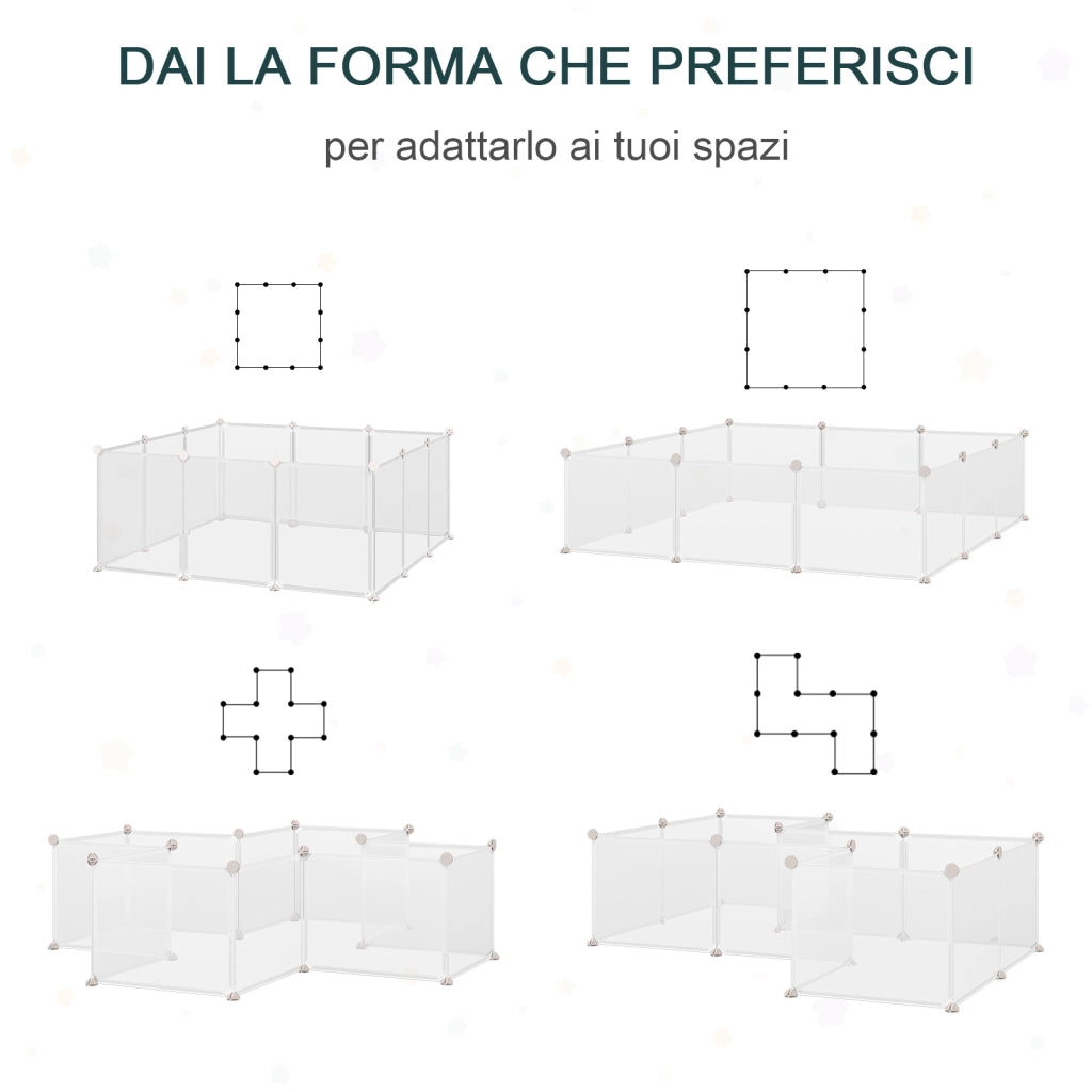 Recinto per Cuccioli e Piccoli Animali Modulabile in Metallo e PP, 12 Pannelli da 35x45cm Bianco