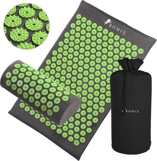 Set di Mat Mat Acupressione e Cuscino per Spalla con Funzione di Rilassamento Muscolare e Alleviamento del Dolore - Verde