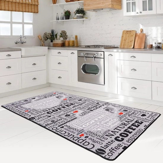 Tappeto da cucina antiscivolo, piede di cucina antiscivolo, grigio, tappeto da cucina lavabile, soggiorno, design macchiato di caffè (grigio, 80 x 200 cm)