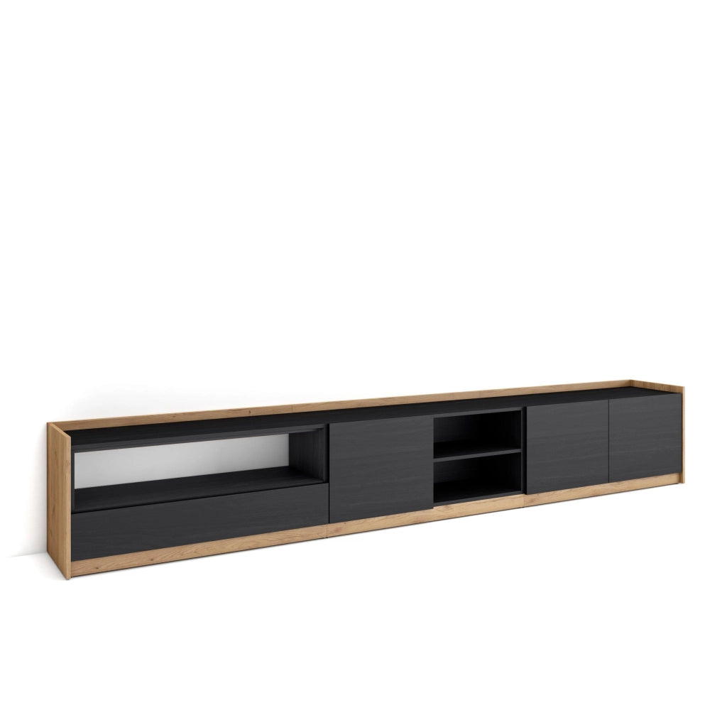 Mobile TV Soggiorno, 310x50x37 cm, Per TV fino a 80", Mobile Soggiorno, Nero e rovere