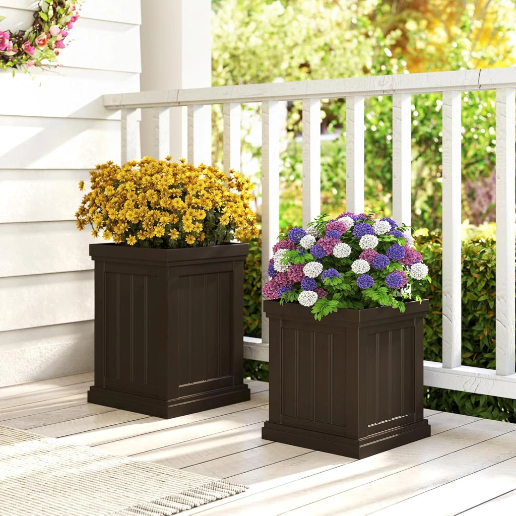 2 Vasi per Quadrati in Plastica 31,5/48 cm, Vasi per Fiori da Interno ed Esterno, con Fori di Drenaggio e Design Nesting, Vasi per Piante da Veranda, Giardino e Patio