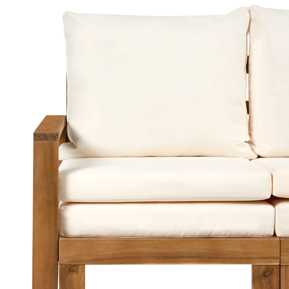 Panca da giardino in legno d'acacia 190 cm trasformabile per esterni con cuscini beige chiaro stile moderno
