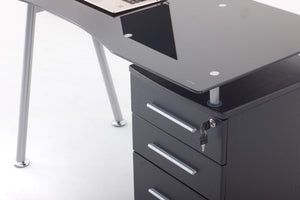 Scrivania 120x60xH75 cm in Vetro con Cassettiera Record Nera