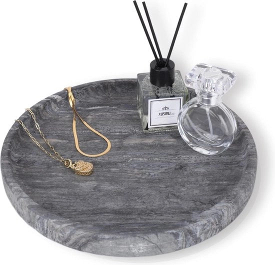 Tavolo da notte in marmo, piatto da notte rotondo in marmo, tavolo decorativo, tavolo da pranzo, cucina, bagno, camera da letto, cosmetica, marmo nero, decorazione natalizia