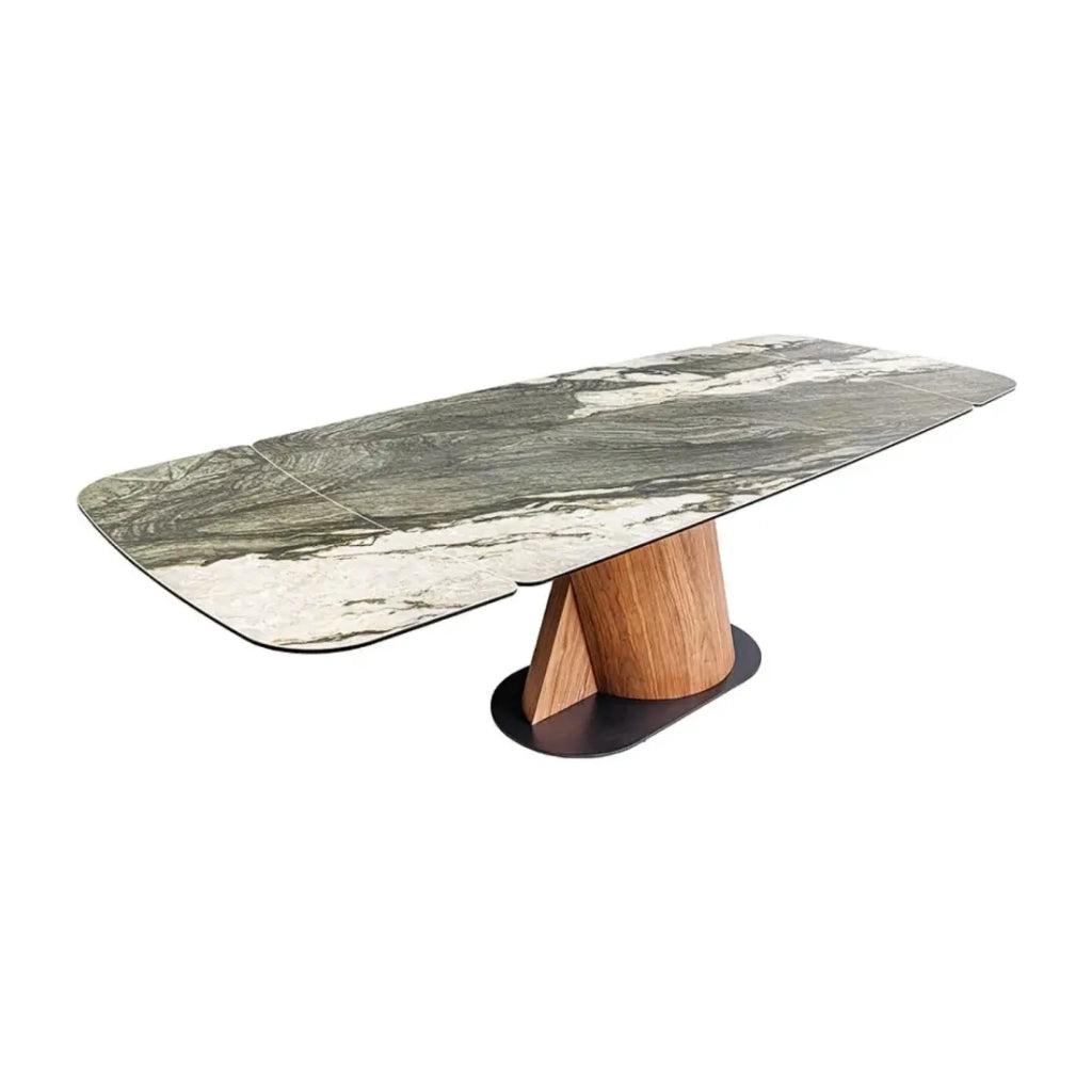 Tavolo da pranzo VORTEX – Estensibile da 180 a 260 cm – Piano in ceramica effetto marmo grigio – Gambe in metallo – Stile moderno