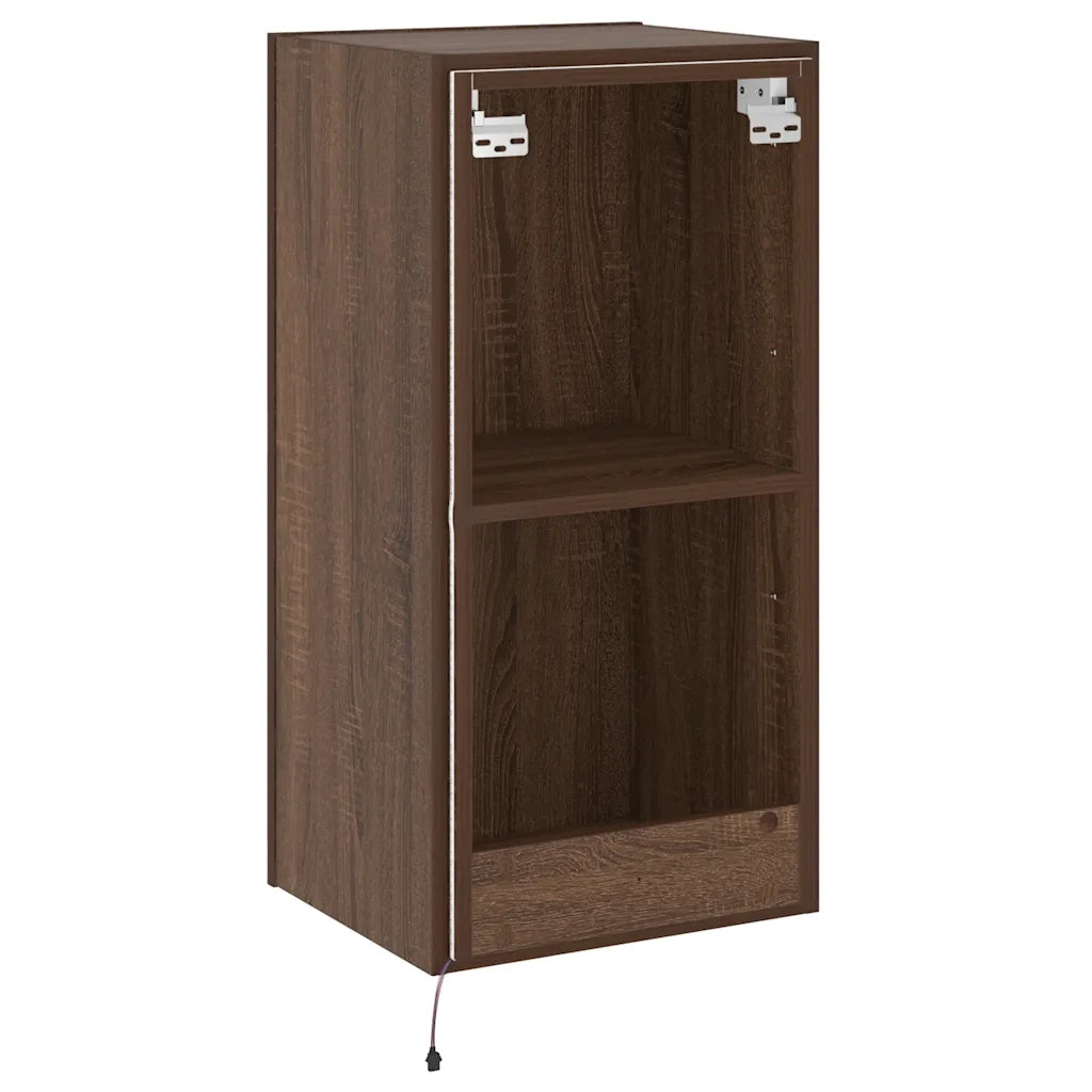 Mobile TV a Parete con Luci LED Rovere Marrone 40,5x35x80 cm