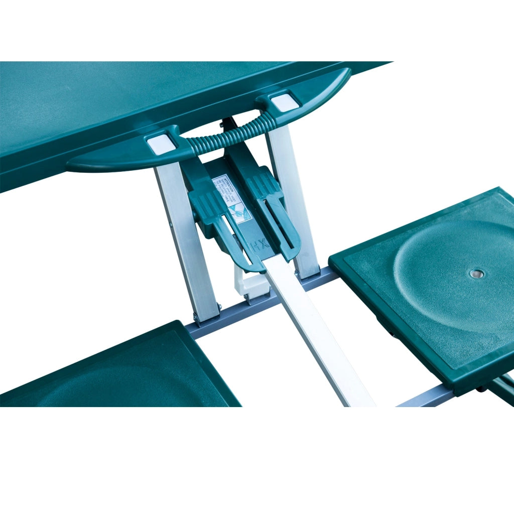 Tavolo da Campeggio con 4 Sedie Richiudibile a Valigetta in Alluminio Verde 84.5x39x10 cm