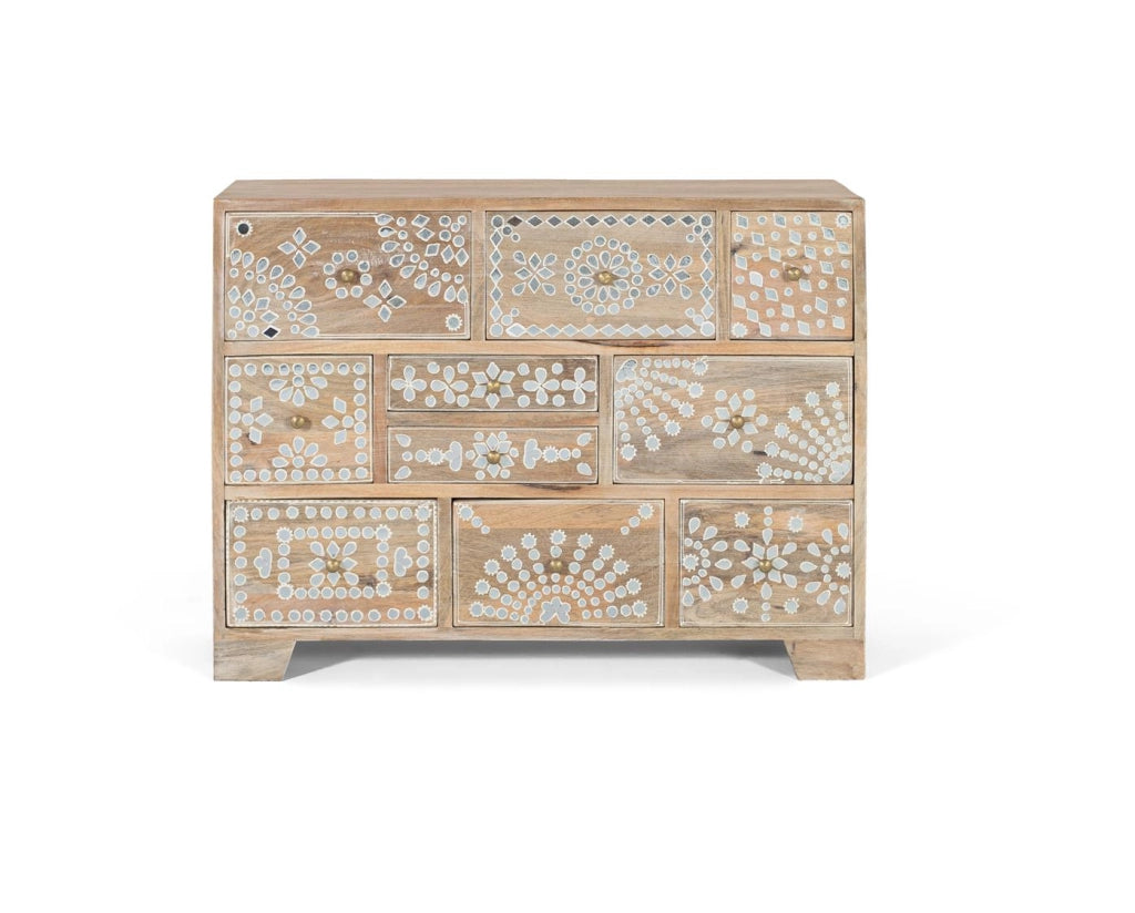 Cassettiera con dieci cassetti realizzata in legno di mango