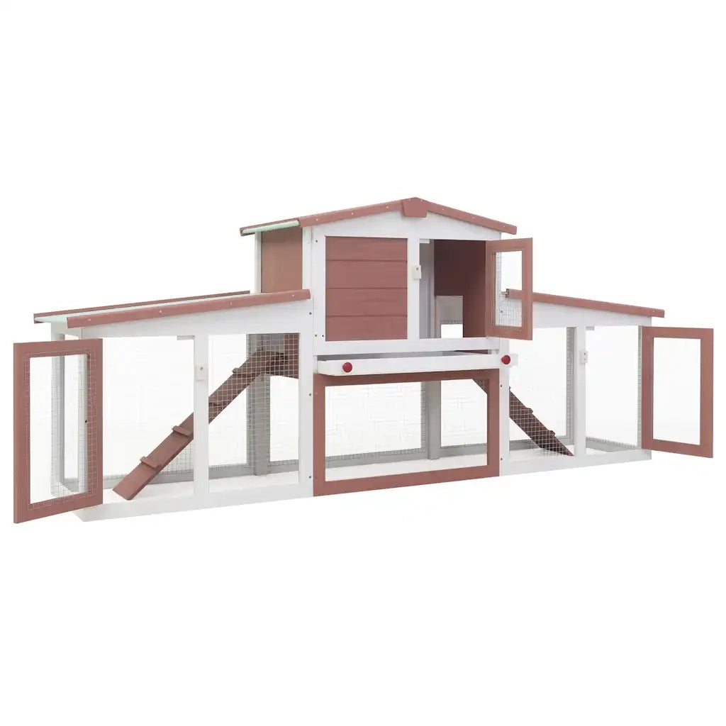Conigliera per Esterni Grande Marrone Bianca 201x45x85cm Legno CFW6358222