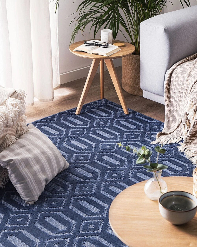 Tappeto Blu Viscosa 160 x 230 cm Motivo Geometrico Tessuto a Mano Flatweave