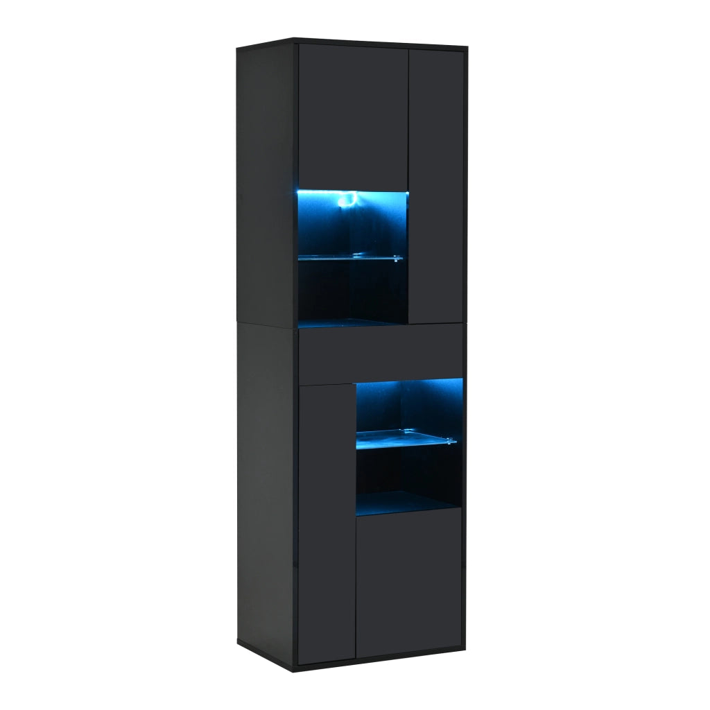 Vetrina Alta con LED e Cassetto ¨C MINIMAL ¨C Nero Lucido 55x38x170