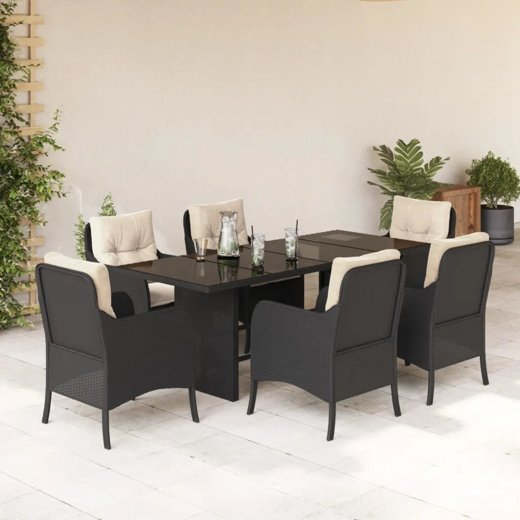 Set da Pranzo da Giardino 7 pz Nero con Cuscini in Polyrattan 3211878