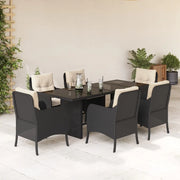 Set da Pranzo da Giardino 7 pz Nero con Cuscini in Polyrattan 3211878