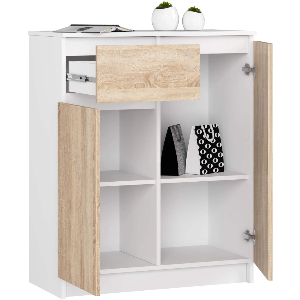 Cassettiera AKORD K80 Cassettiera Bianca 80 cm 2 ante 1 cassetto inserto frontale Sonoma Quercia 80x40x99 cm
