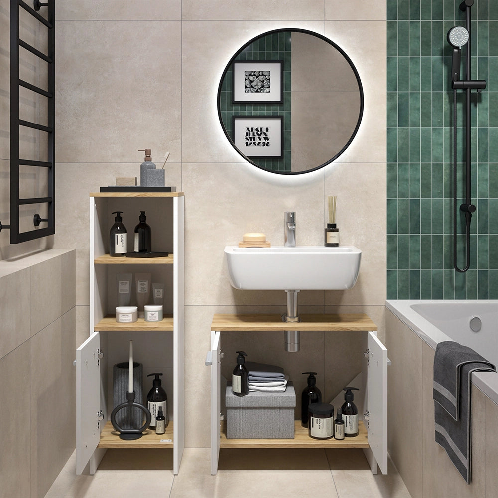 Vicco Set di mobili da bagno Rovere bianco/dorato 2 parti