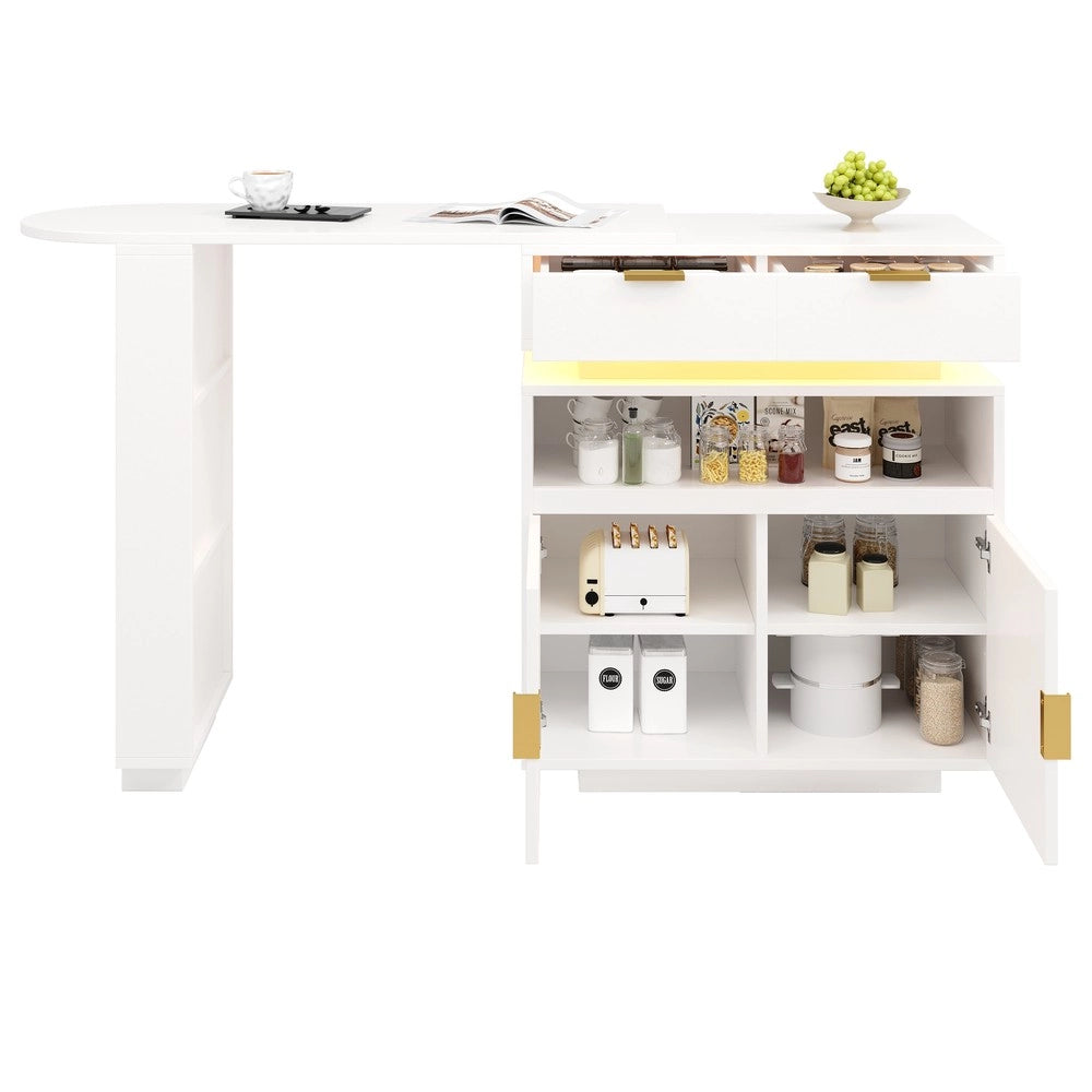 Tavolo Bar Allungabile con Vano Contenitore e LED ¨C Xylo ¨C Bianco, 115-183x40x99 cm
