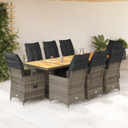 Set BistrÃ² da Giardino 9 pz con Cuscini in Polyrattan Grigio