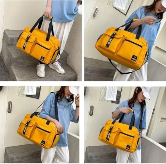 Sporttas multifunzionale per donne e uomini - Borsa sportiva con tasca per scarpe, impermeabile, grande capacità di stoccaggio (36 litri), Giallo