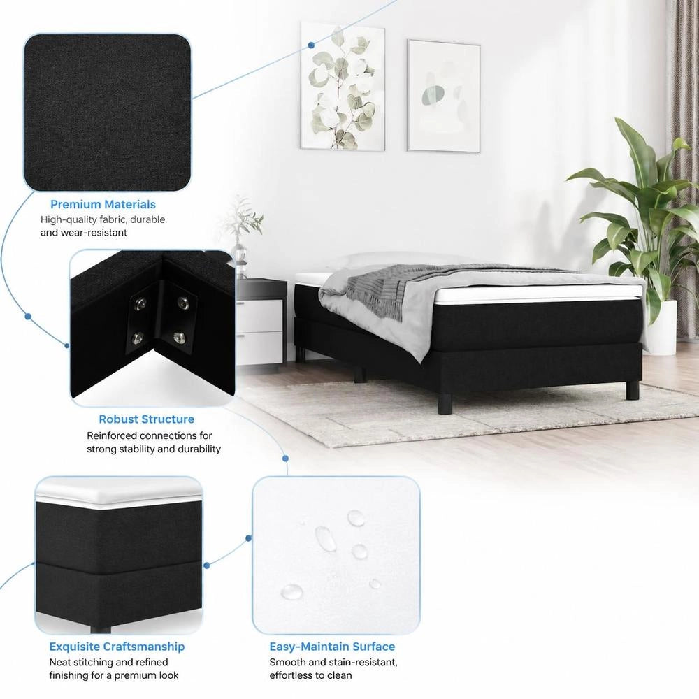 Box Spring Bed Frame, Black, 80x200 Cm, Fabric