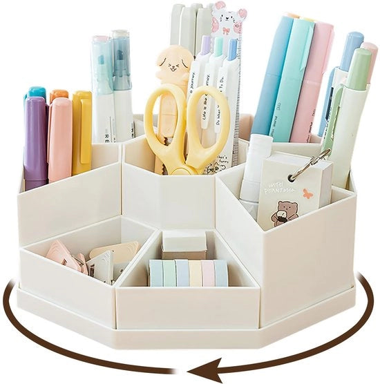 Organizzatore per ufficio rotante, 9 compartimenti, grande, 360° rotativo, personalizzabile e rimovibile, adatto per matite, matite colorate e varie attrezzature da ufficio (bianco)