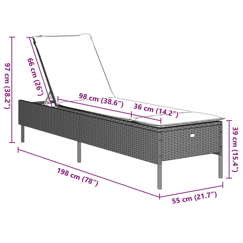 Lettino Prendisole con Cuscino Grigio Chiaro in Polyrattan 4002724
