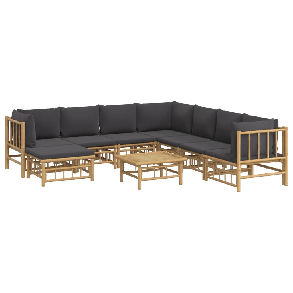 Set Salotto da Giardino 9pz con Cuscini Grigio Scuro Bambù 3155228