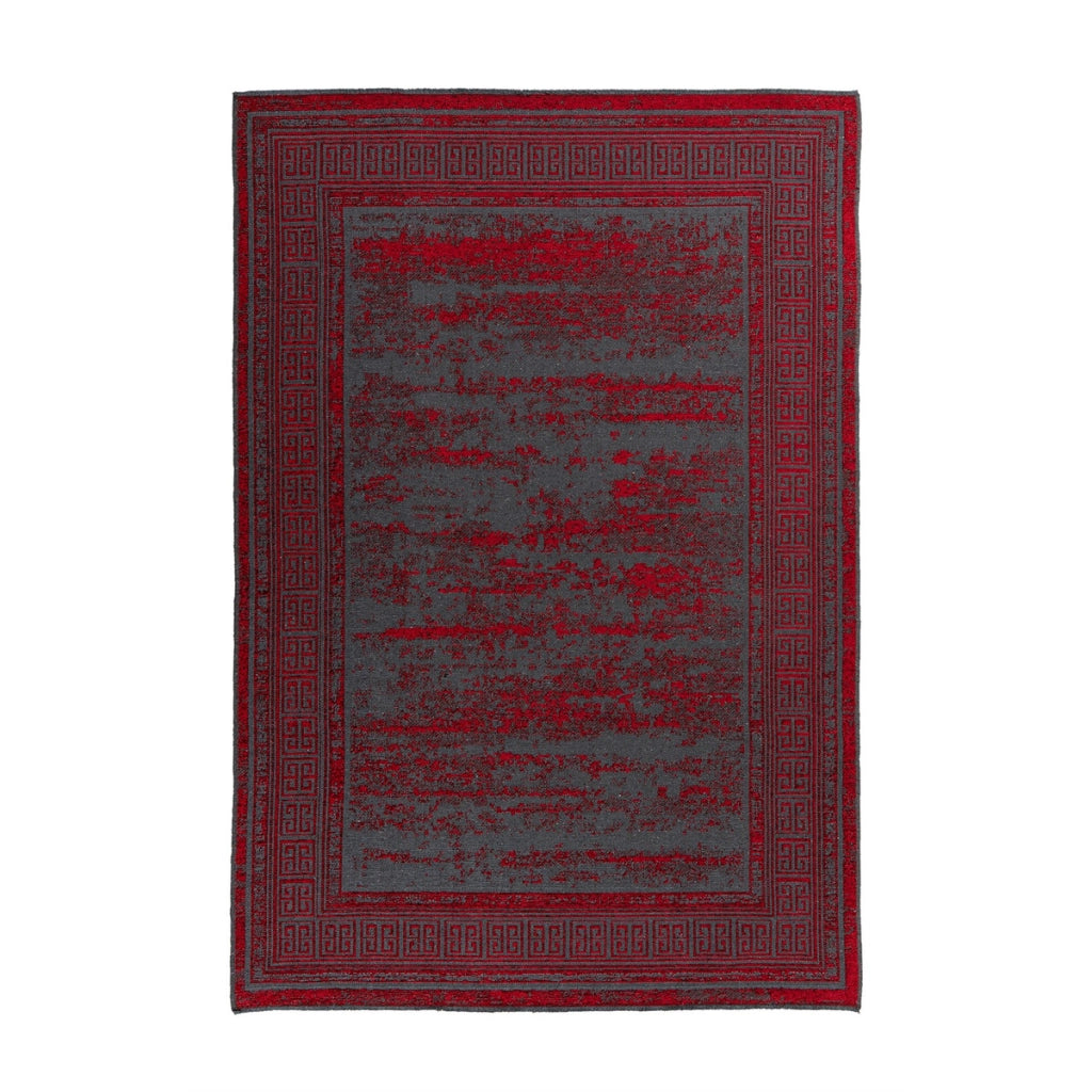 Tappeto Kalevi 300 Rosso in ciniglia con design a rilievo