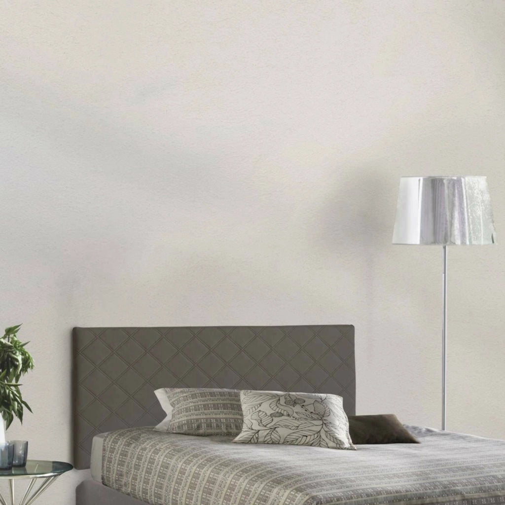 Letto piazza e mezza Acca, Testata in ecopelle a muro, Made in Italy, adatta a letto da una piazza e mezza, cm 130x60, Tortora