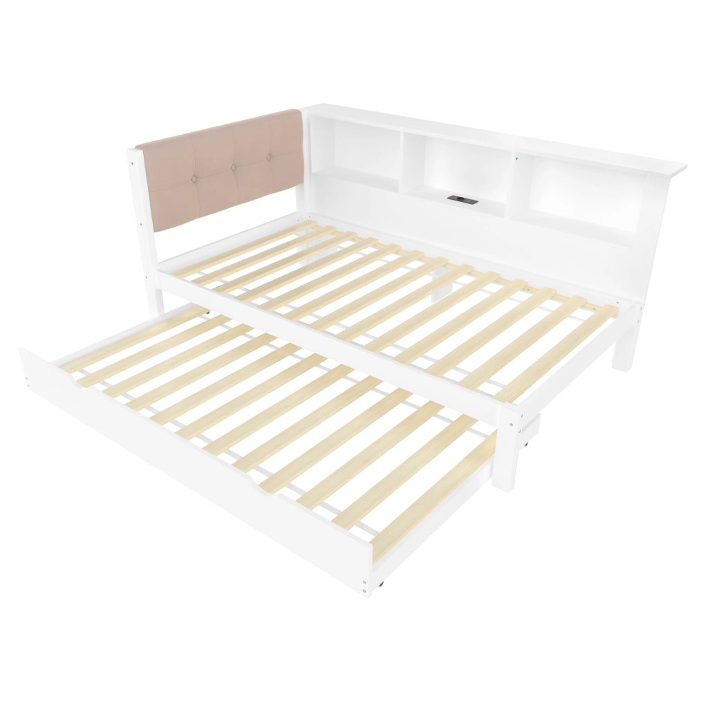 OKWISH Letto a Scomparsa 90×200 cm, Letto Singolo con Letto Estraibile, LED Regolabile, Ripiani e USB, senza Materasso, Legno, Bianco