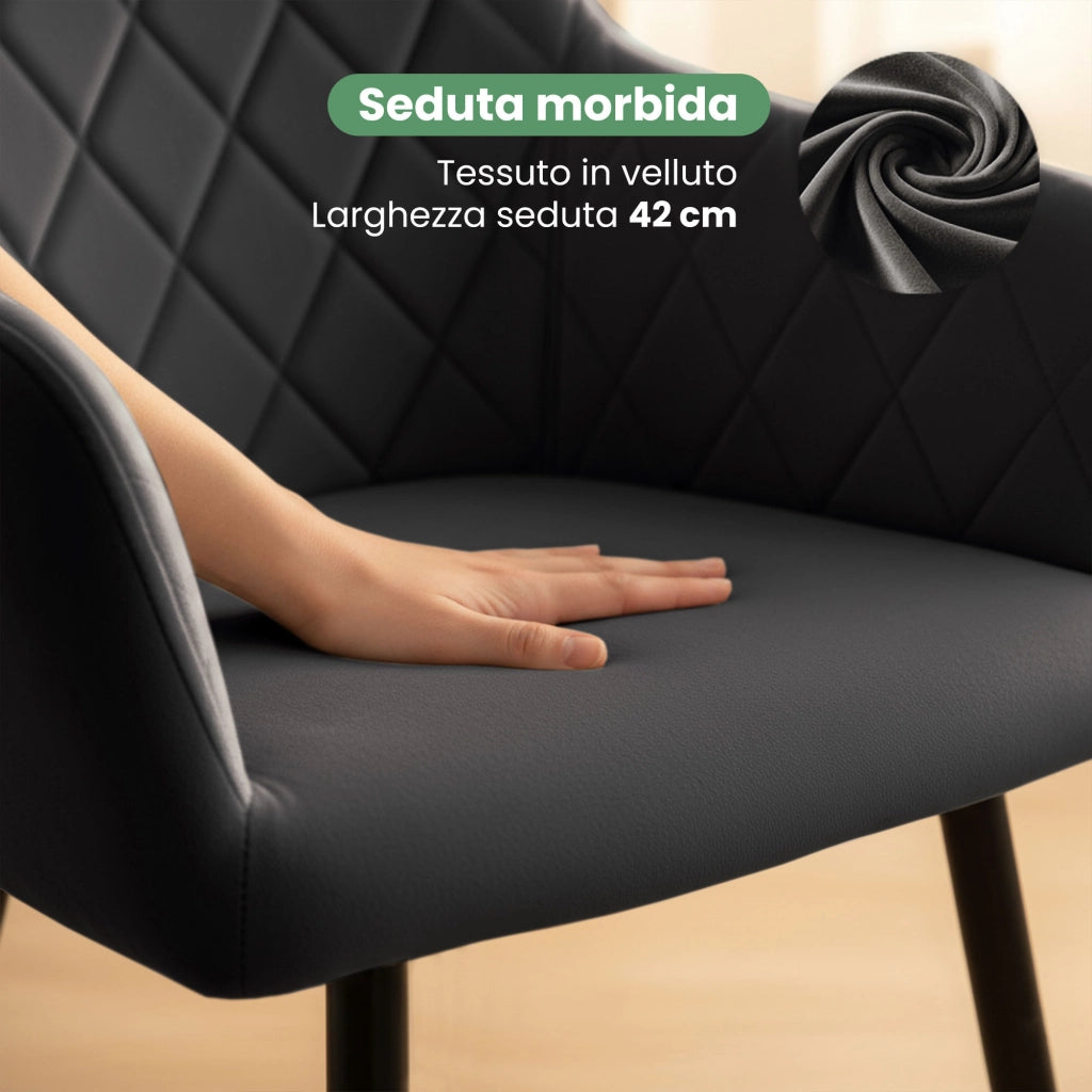 Set di 2 Sedie in velluto con cuciture a rombi VELTO Nero gambe nere