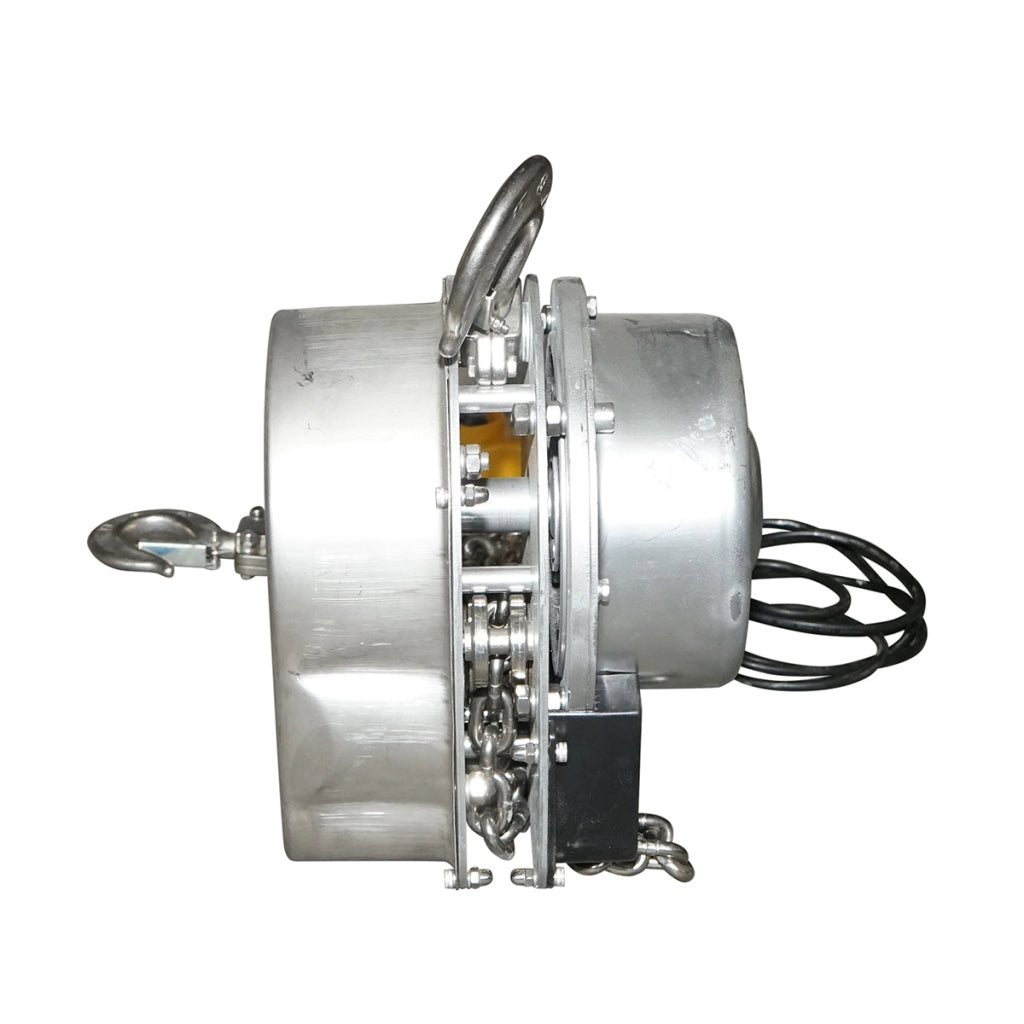 Paranco elettrico in acciaio inox 380V, 500W con catena da 3 m, carico massimo 1000 kg, gancio di sicurezza Breckner Germany
