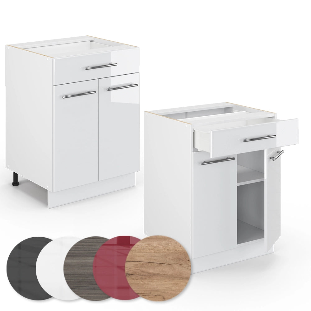 Vicco Mobiletto base per cucina Bianco lucido 60 cm con cassetto, senza piano di lavoro