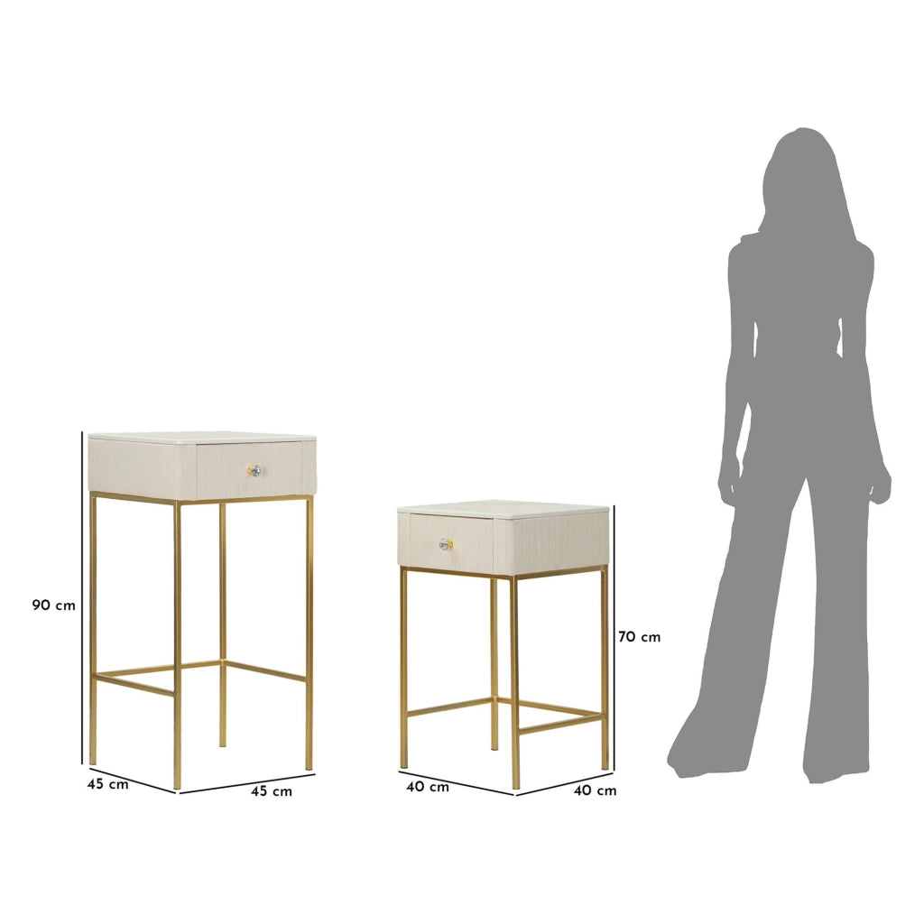 Dava, Tavolino da Salotto 2 Cassetti, 45x45x90h cm Bianco Crema