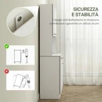 Credenza Cucina Moderna con Cassetto e Armadietti, in Legno, 101x39x180 cm, Bianco e Grigio