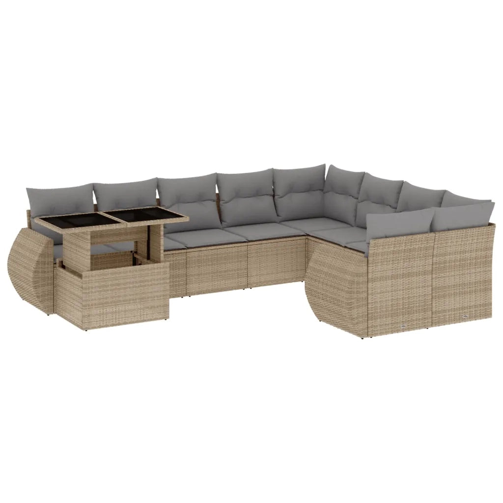 Set Divano da Giardino 10 pz con Cuscini Beige in Polyrattan 3268769