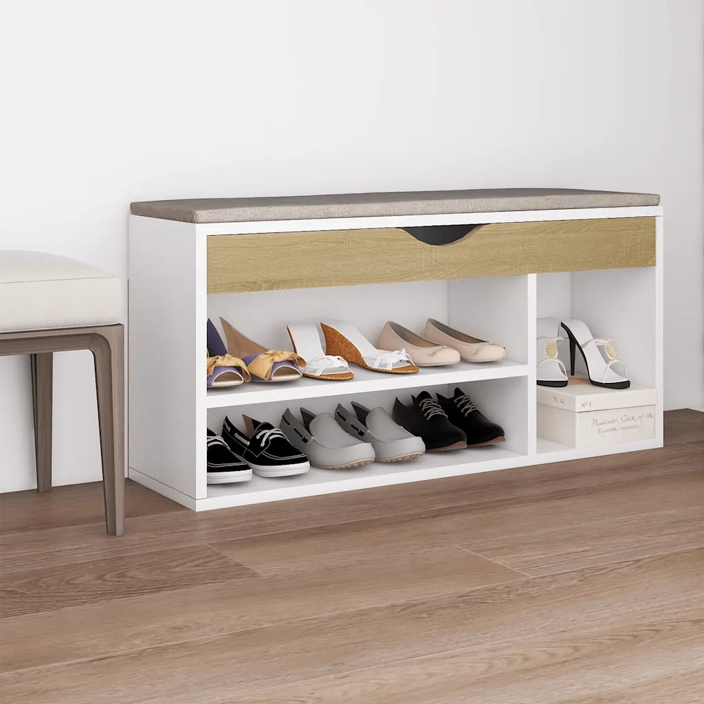 Panca Scarpe Cuscino Bianco Rovere Sonoma 104x30x49 Multistrato