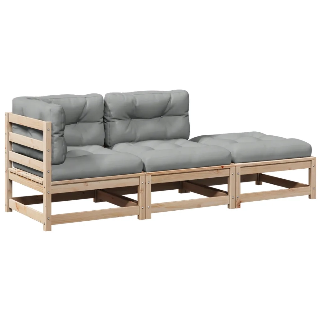 Set Divani Giardino 3 pz con Cuscini in Legno Massello di Pino 3295831
