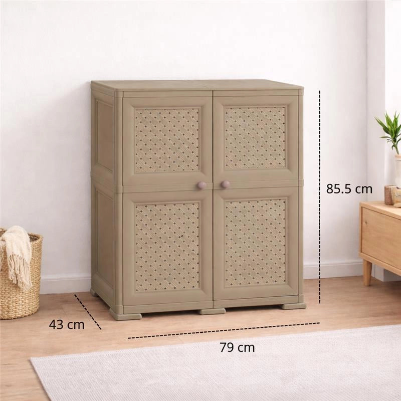 ARMADIO 2 MODULI TAUPE 79X43X85,5 CM CON ANTE TRAFORATE – MOBILE CONTENITORE DECORATIVO PER ZONA LIVING