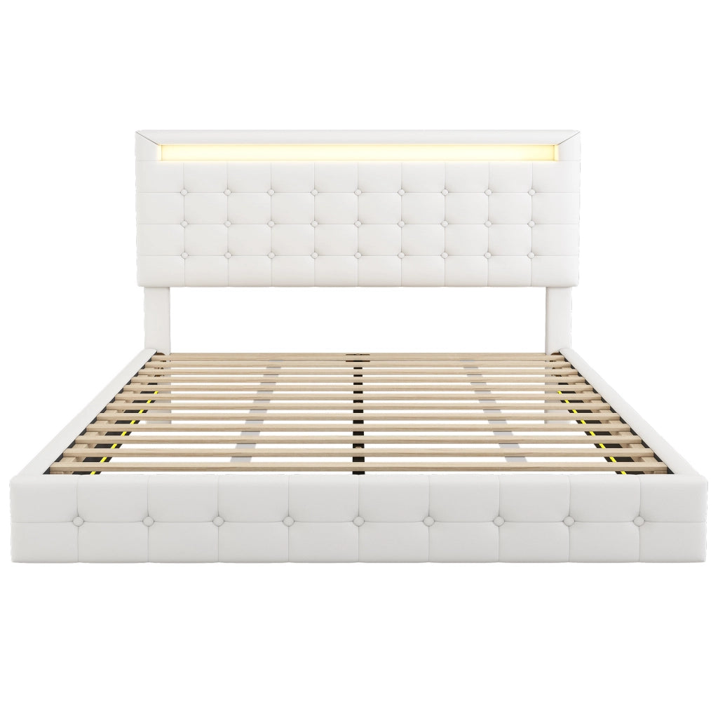 Letto matrimoniale 140x200 cm con LED, testiera regolabile e design sospeso