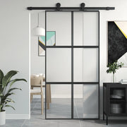 Porta Scorrevole Nera 102,5x205 cm Vetro Temperato e Alluminio 155212