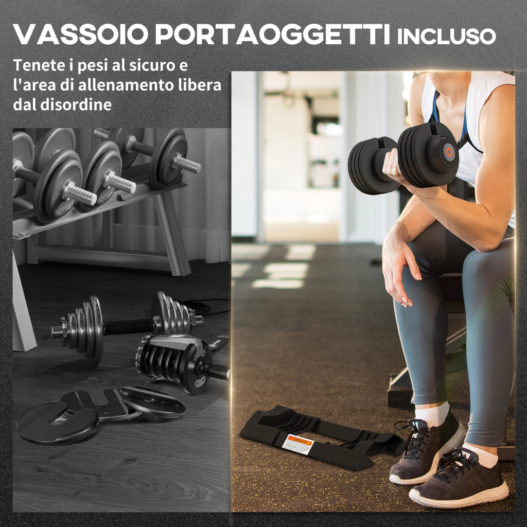 Set di manubri regolabili con porta manubri e impugnatura antiscivolo ¨C zephmum ¨C acciaio e ABS, 33x16x16 cm, nero
