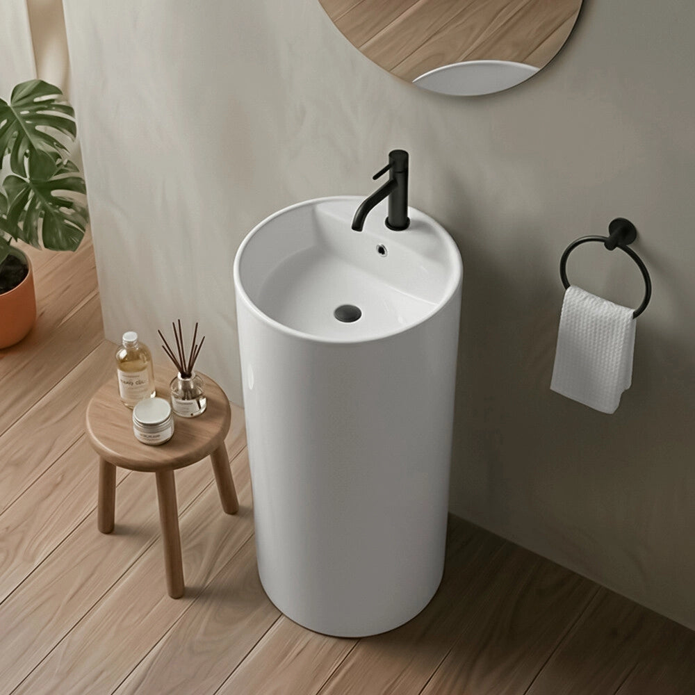 Lavabo freestanding tondo 41x85 cm in ceramica bianco lucido Giove
